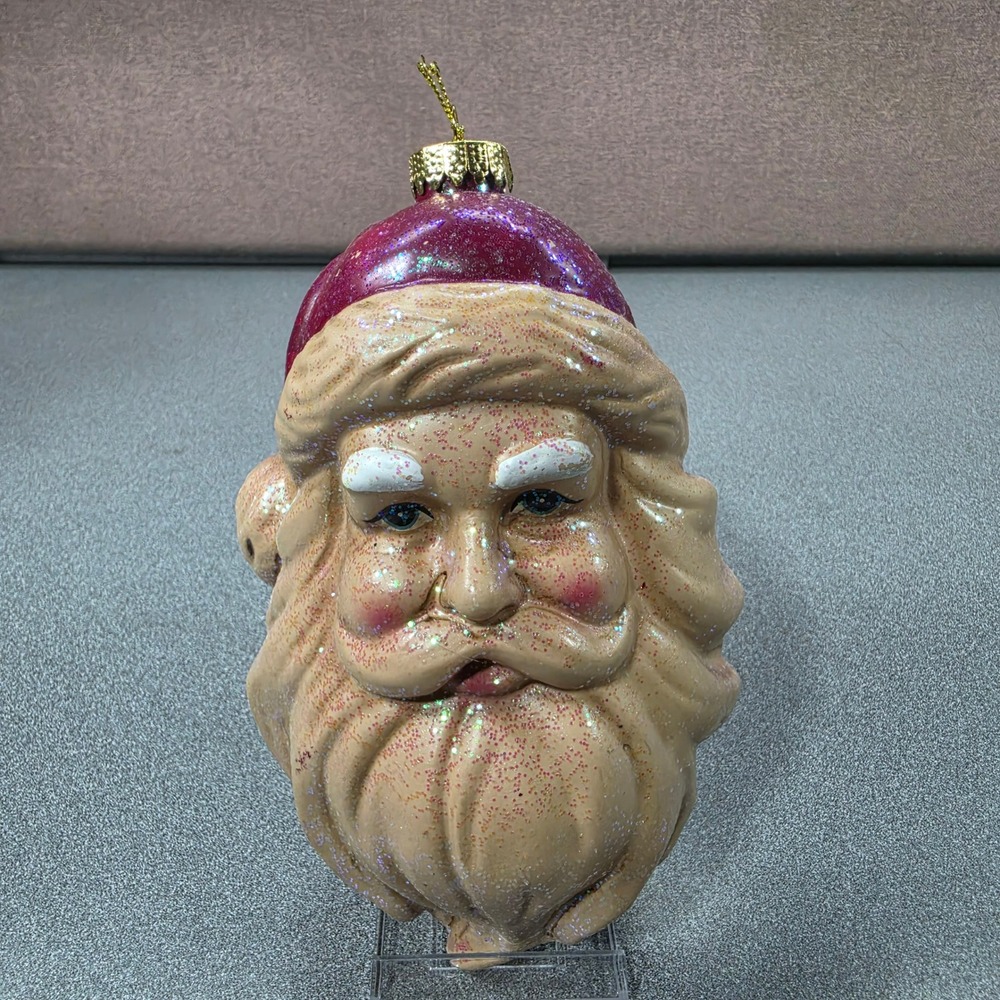 Holiday Time Santa Head Vintage Ornament Iridescent Large